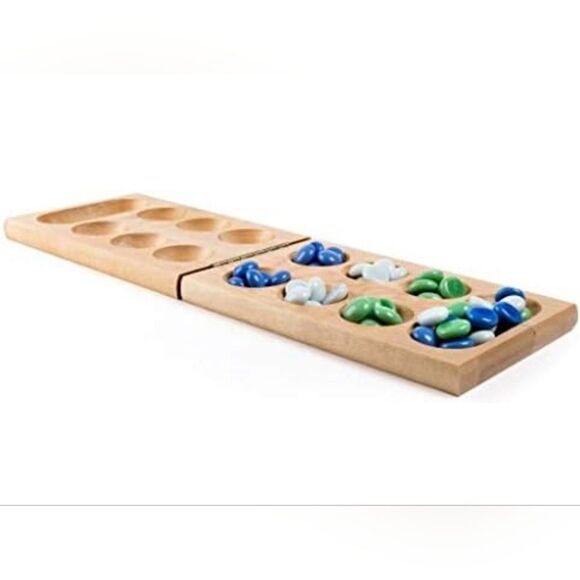 🔸️Cardinal Mancala Solid Wood Folding Game Board & Glass Game Pieces - Picture 1 of 11